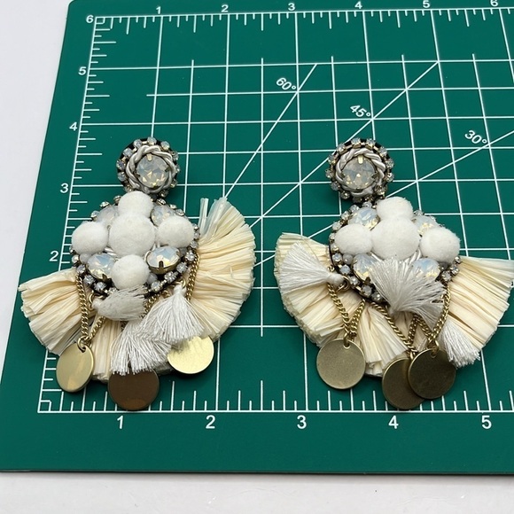 Earrings Large Statement Earrings Raffia Gold tone AB white Rhinestones Bling - Picture 9 of 10